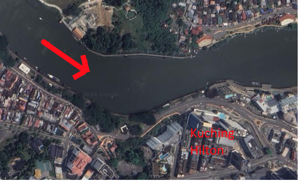 Google Earth Image of the Kuching Hilton facing the river - What is Traditional Feng Shui